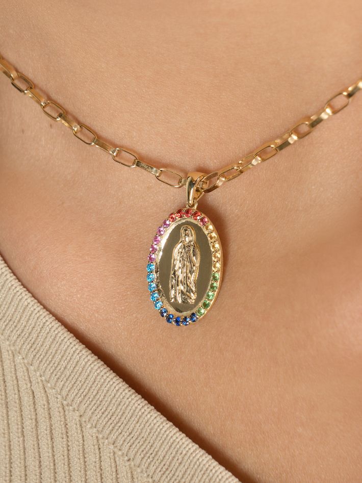 Virgin mary colourful pendant necklace