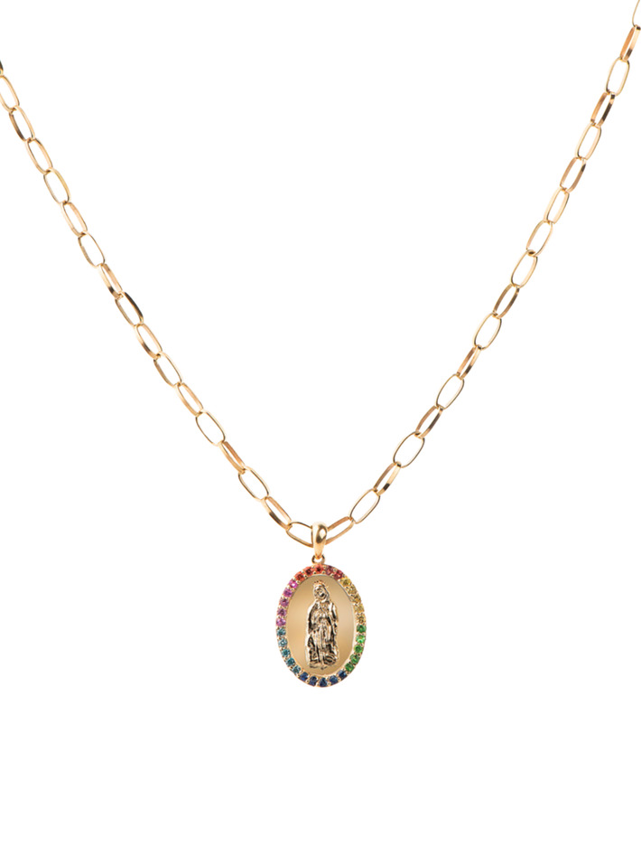 Virgin mary colourful pendant necklace