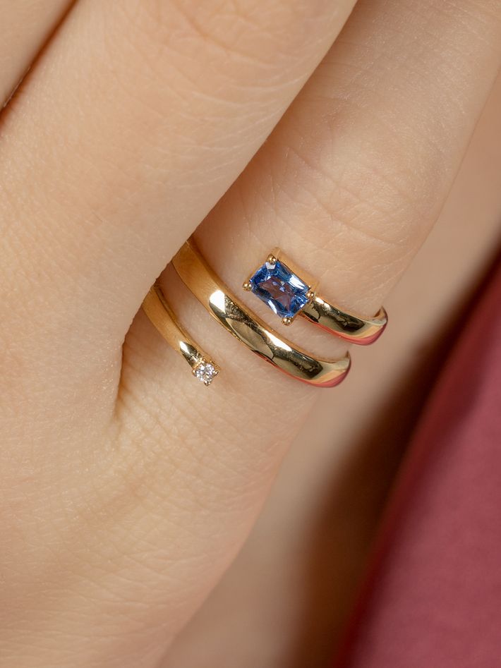 Fancy sapphire and diamond wrap ring