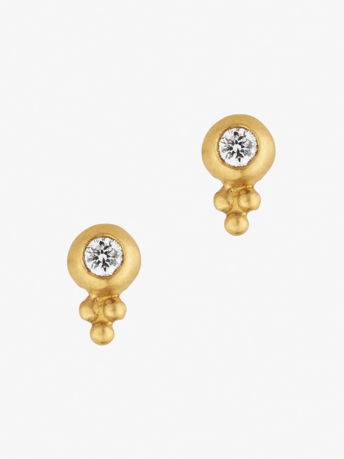 Small diamond lentil-shaped bulla earrings