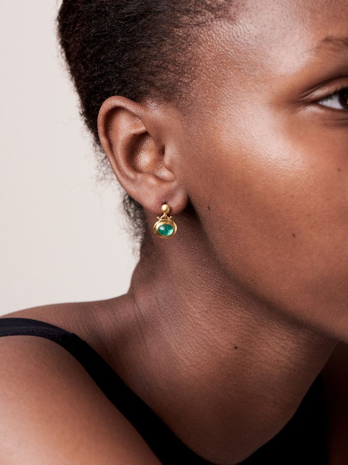 Small emerald bell earrings