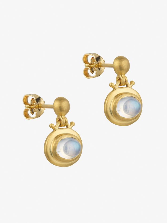 Small moonstone bell earrings