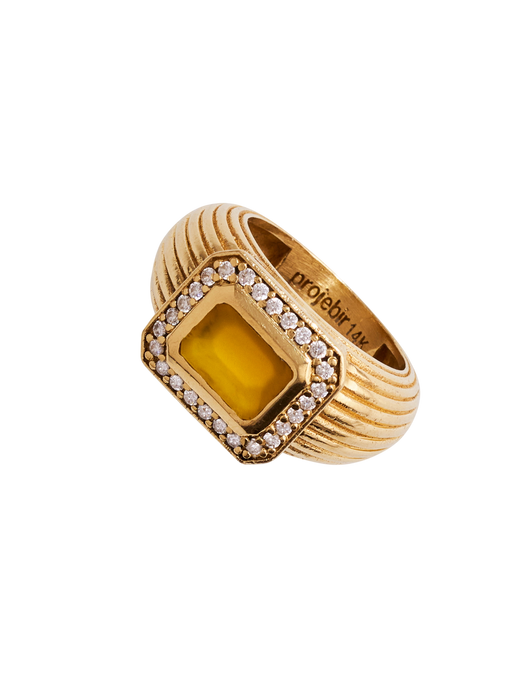 Chubby yellow agate diamonds ring photo