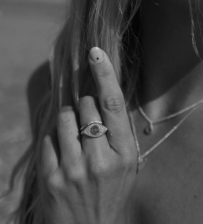 Rays of Light Pink Garnet and Amethyst Eye Ring