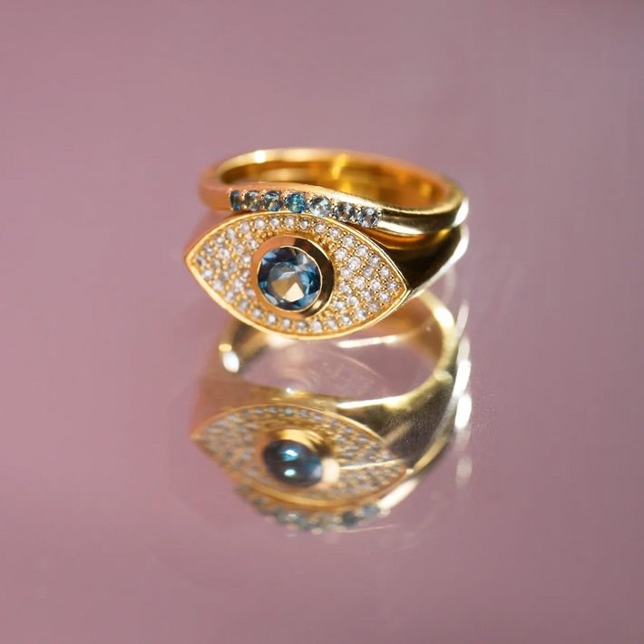 Rays of Light Fine Ring Topaz Solid Gold Ring Set