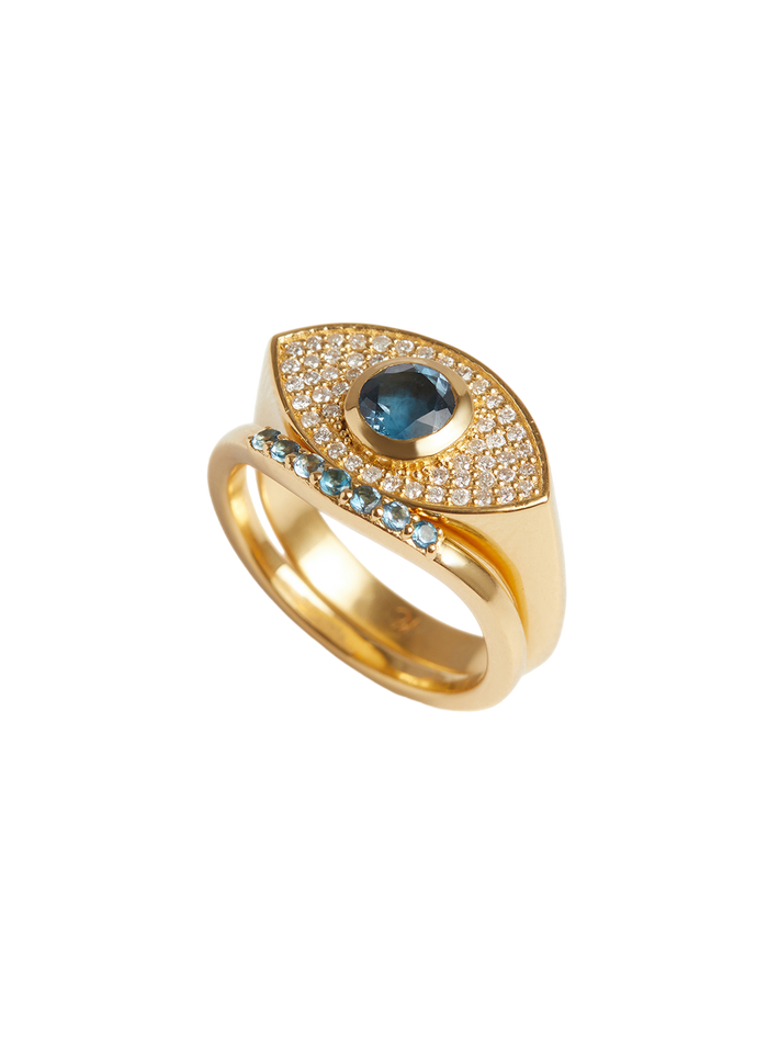 Rays of Light Fine Ring Topaz Solid Gold Ring Set