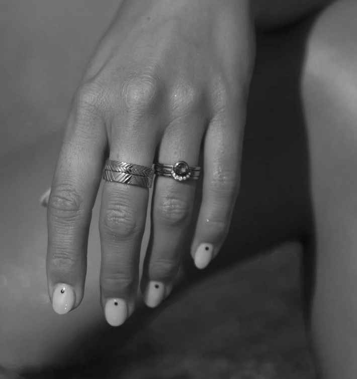Interstellar Moonstone and Amethyst Fine Stack Solid Gold Ring Set