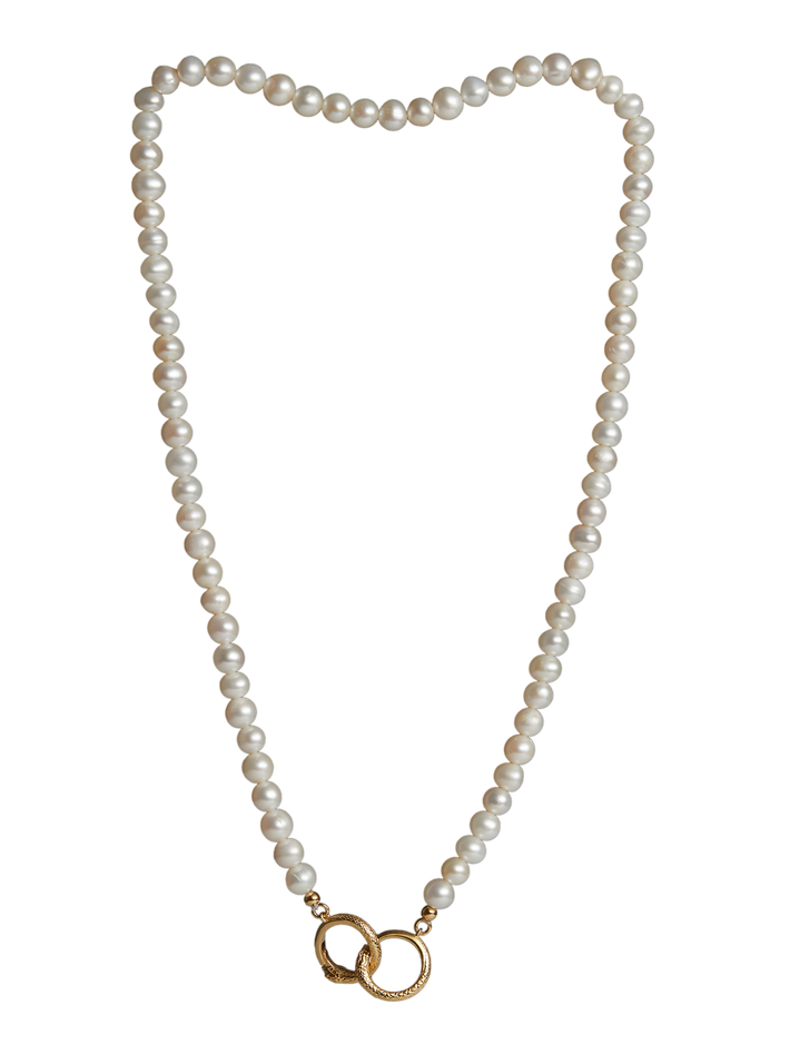 Ouroboros Pearl Necklace In Gold Vermeil