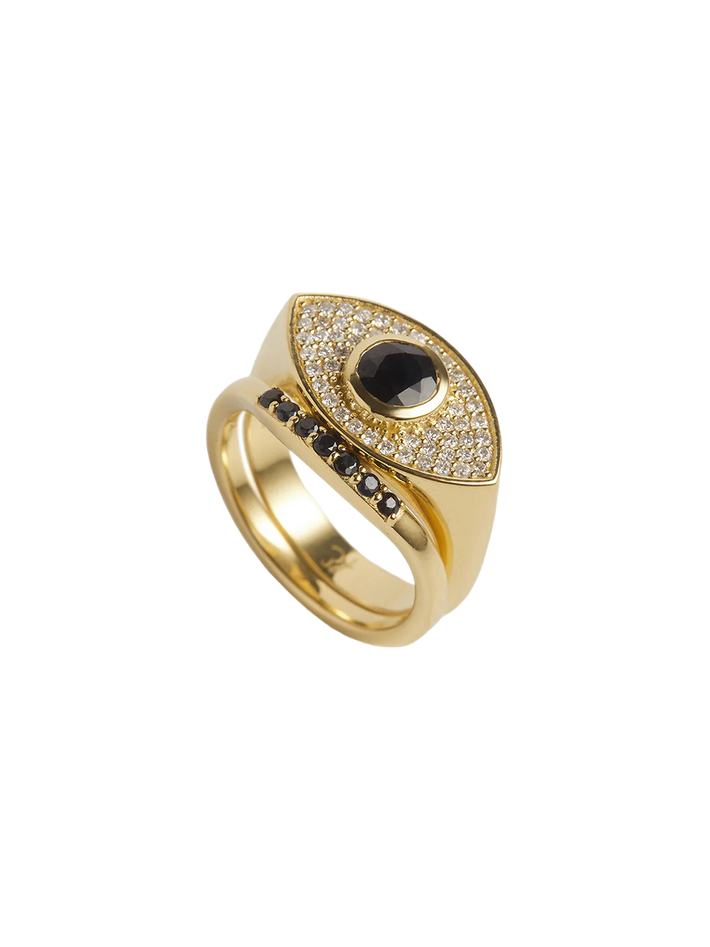 Rays of Light Fine Ring Black Sapphire Solid Gold Ring Set