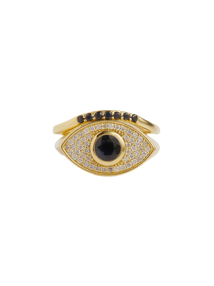 Rays of Light Fine Ring Black Sapphire Solid Gold Ring Set