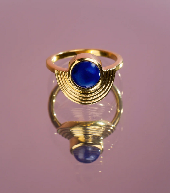 Interstellar Lapis Lazuli & Black Diamond Band Ring Set