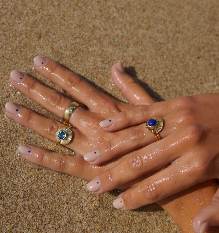 Interstellar Lapis Lazuli & Black Diamond Band Ring Set