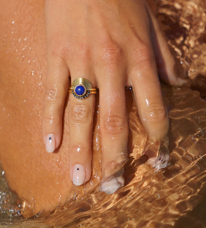 Interstellar Lapis Lazuli & Black Diamond Band Ring Set