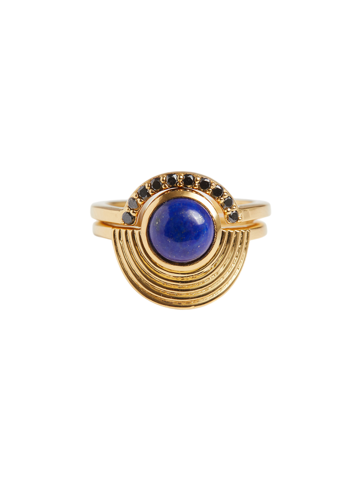 Interstellar Lapis Lazuli & Black Diamond Band Ring Set