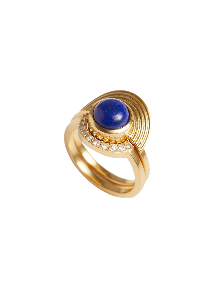 Interstellar Lapis Lazuli & Black Diamond Band Ring Set