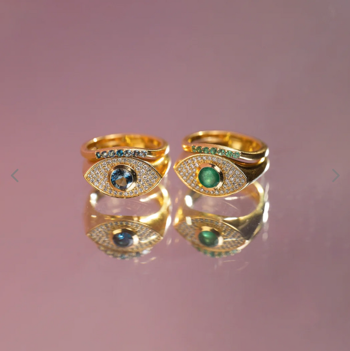 Rays of Light Fine Ring Emerald Solid Gold Ring Set