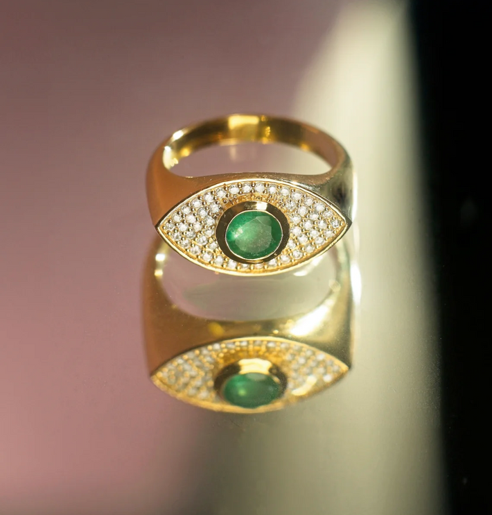 Rays of Light Fine Ring Emerald Solid Gold Ring Set