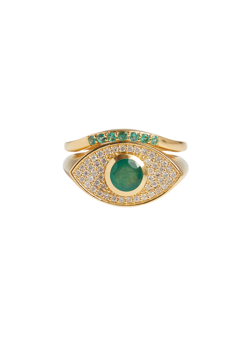 Rays of light fine ring emerald solid gold ring set photo