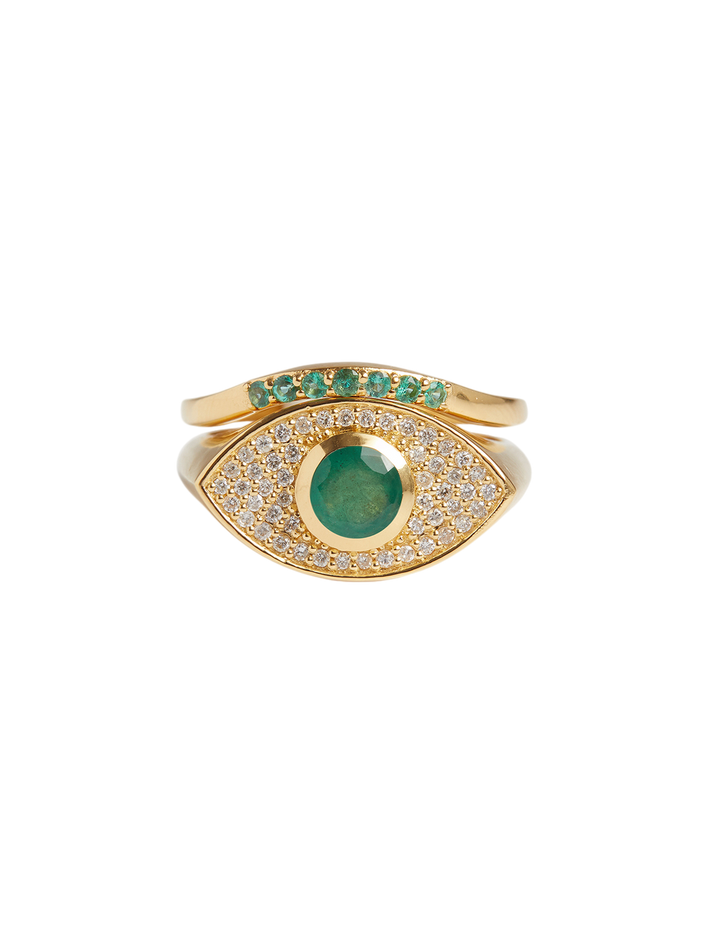 Rays of light fine ring emerald solid gold ring set