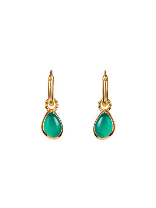 Apollo green onyx gold mini hoop earrings photo