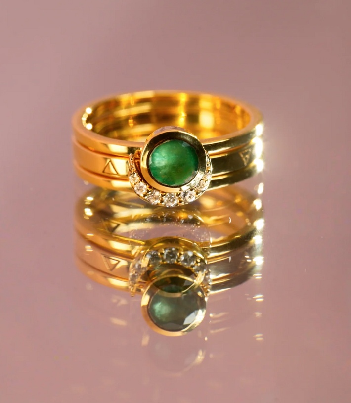 Eclipse Fine Stack Emerald Solid Gold Ring Set