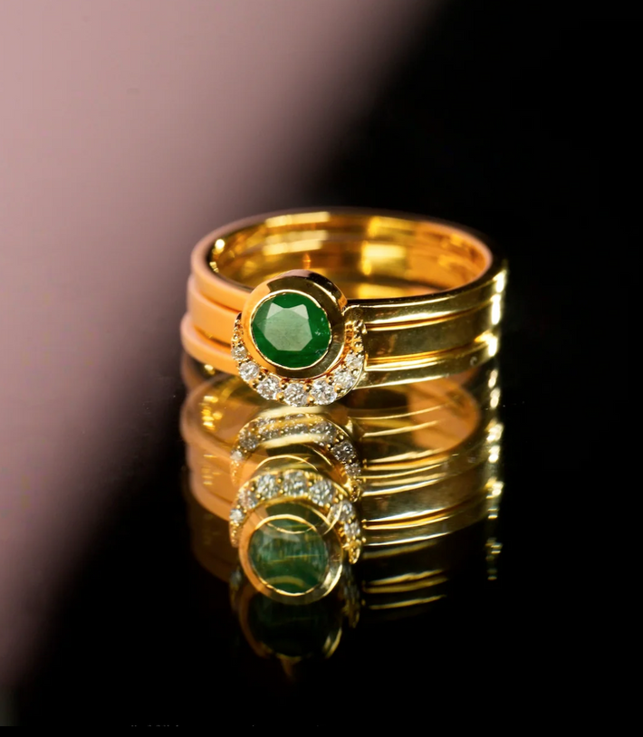 Eclipse Fine Stack Emerald Solid Gold Ring Set