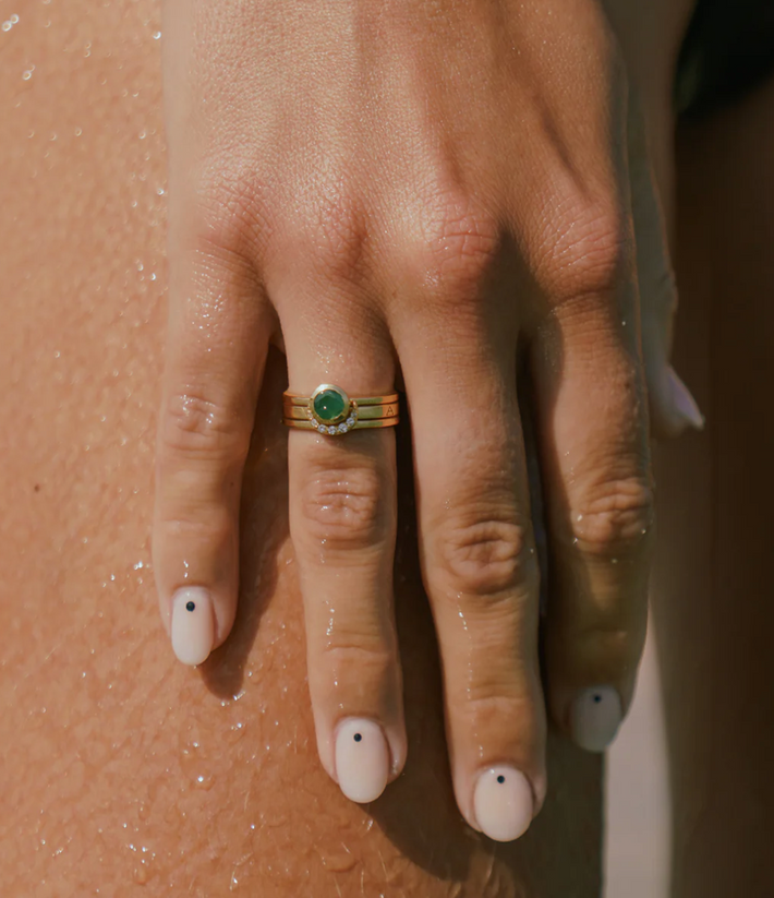 Eclipse Fine Stack Emerald Solid Gold Ring Set