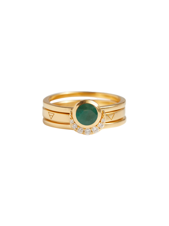 Eclipse Fine Stack Emerald Solid Gold Ring Set