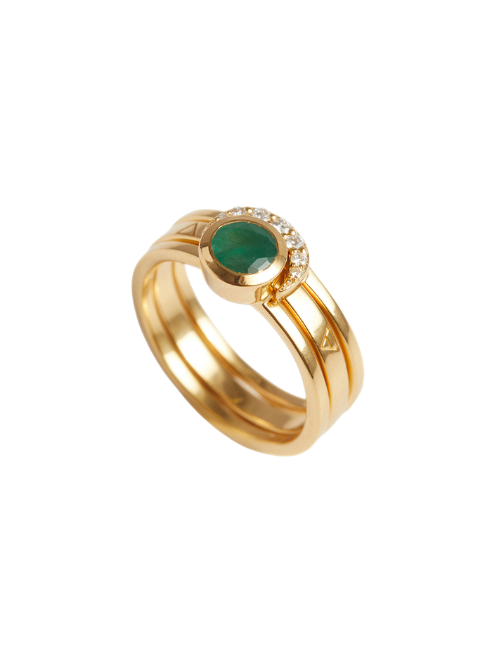 Eclipse Fine Stack Emerald Solid Gold Ring Set