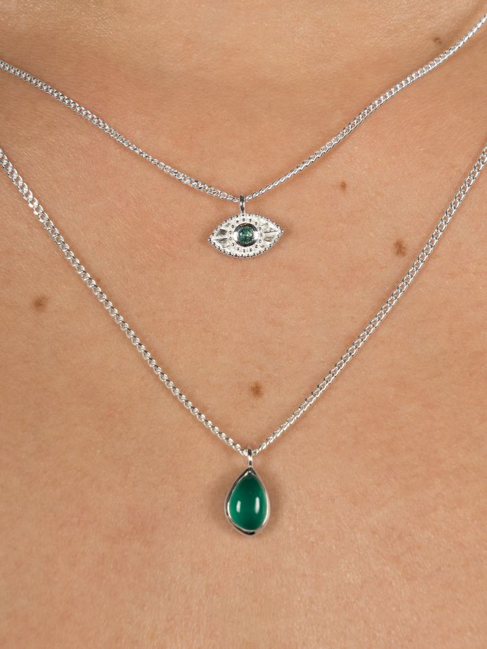 Mini rays of light necklace emerald silver