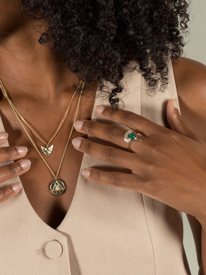 Interstellar green onyx with emerald ring