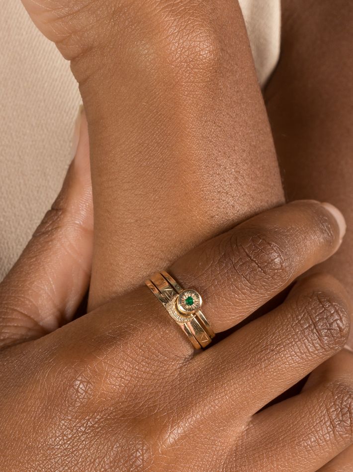 Sun moon four elements emerald ring set