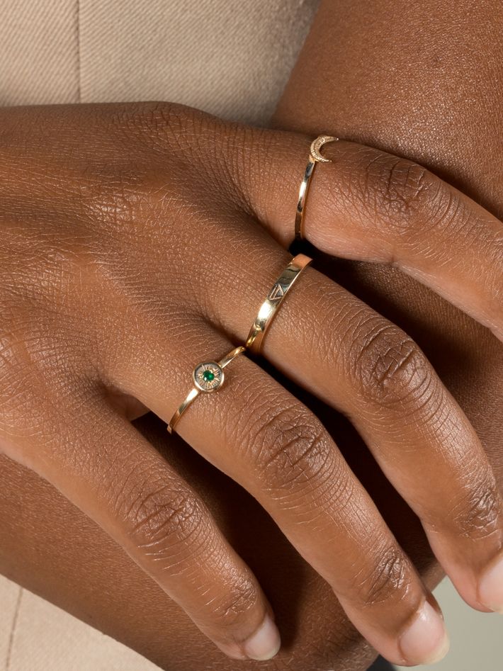 Sun moon four elements emerald ring set