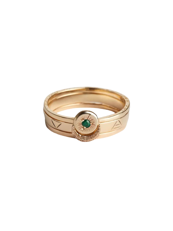 Sun moon four elements emerald ring set