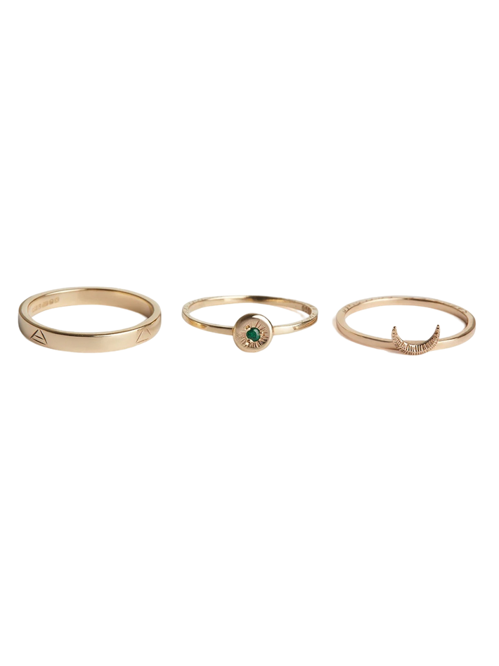 Sun moon four elements emerald ring set