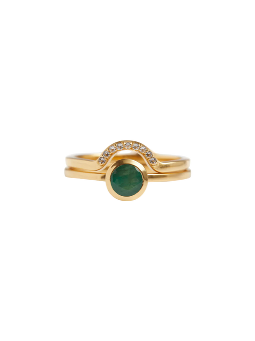 Mountain pave & solitaire stack emerald solid gold ring set photo