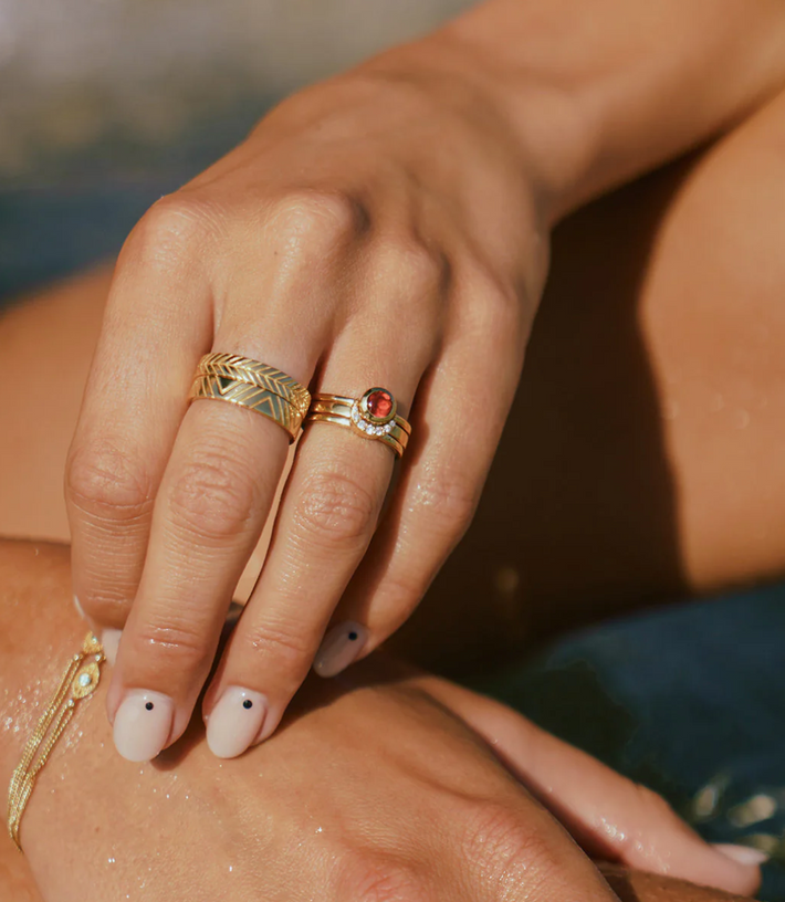 Eclipse Fine Stack Garnet Solid Gold Ring Set