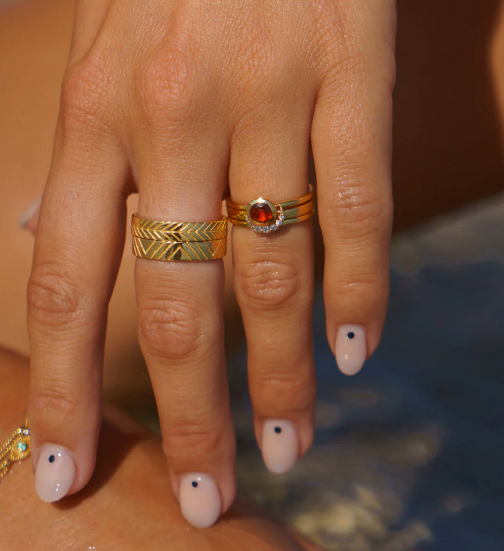 Eclipse Fine Stack Garnet Solid Gold Ring Set