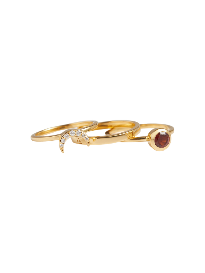 Eclipse Fine Stack Garnet Solid Gold Ring Set