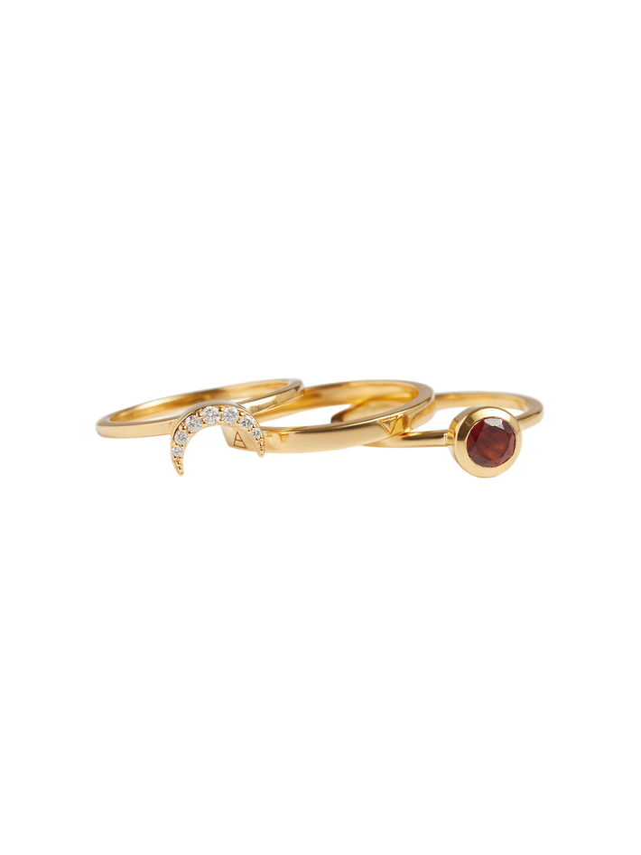 Eclipse Fine Stack Garnet Solid Gold Ring Set