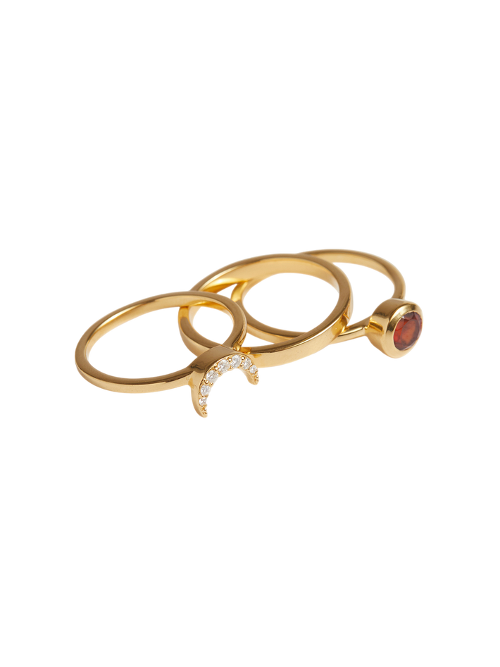 Eclipse Fine Stack Garnet Solid Gold Ring Set