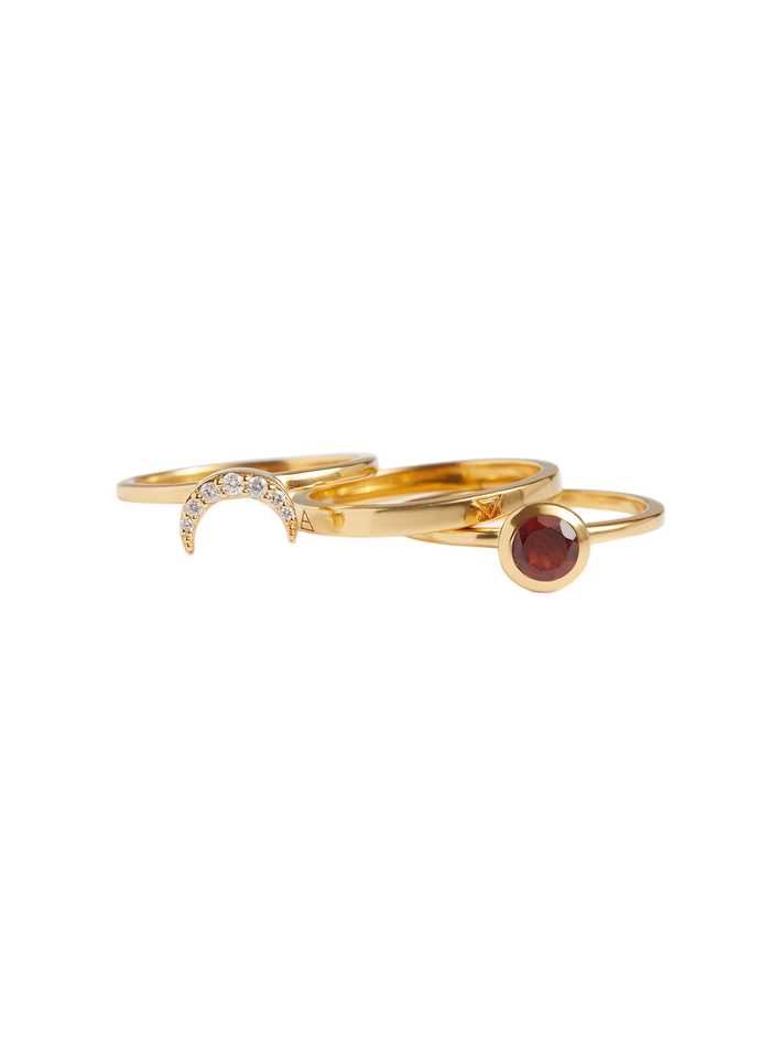 Eclipse Fine Stack Garnet Solid Gold Ring Set