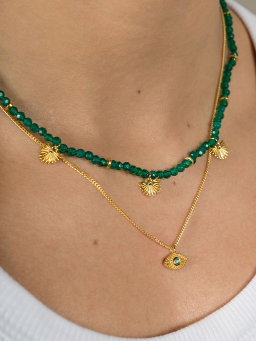 Rays of light mini necklace emerald gold photo