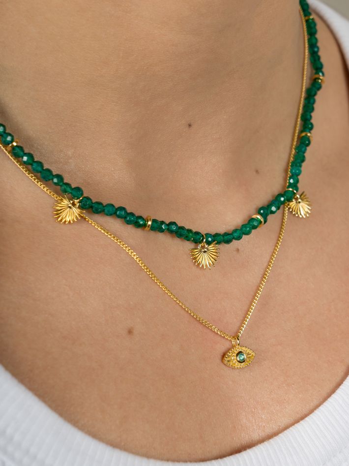 Mini rays of light necklace emerald gold