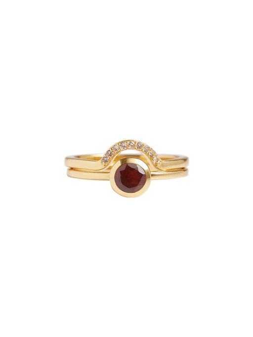 Mountain pave & solitaire stack garnet solid gold ring set photo