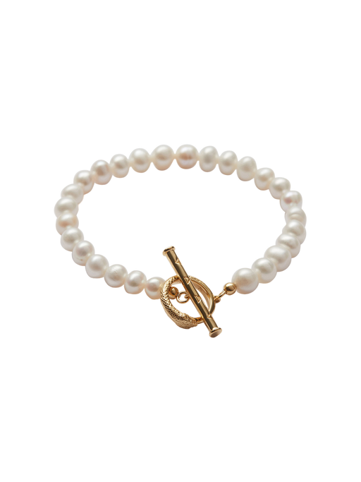 Ouroboros Pearl Bracelet In Gold Vermeil photo