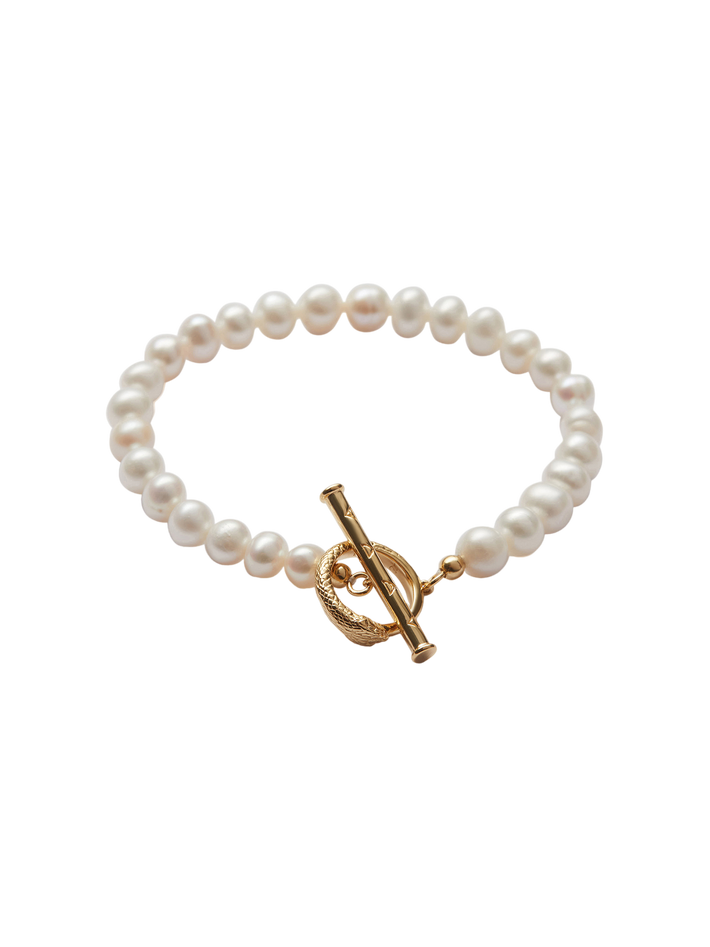 Ouroboros Pearl Bracelet In Gold Vermeil