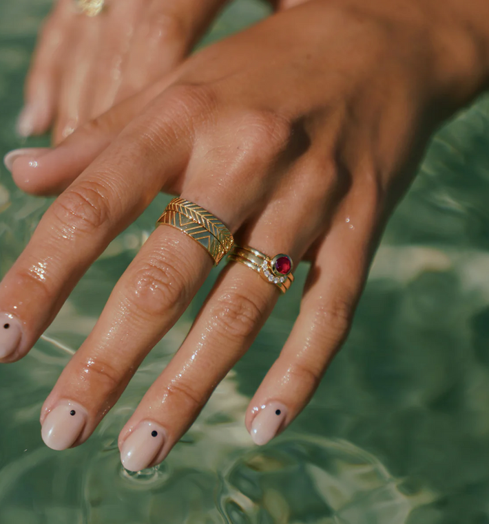 Eclipse Fine Stack Ruby Solid Gold Ring Set