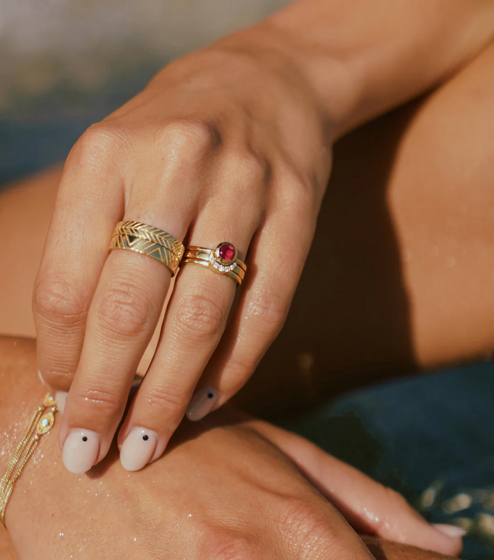 Eclipse Fine Stack Ruby Solid Gold Ring Set