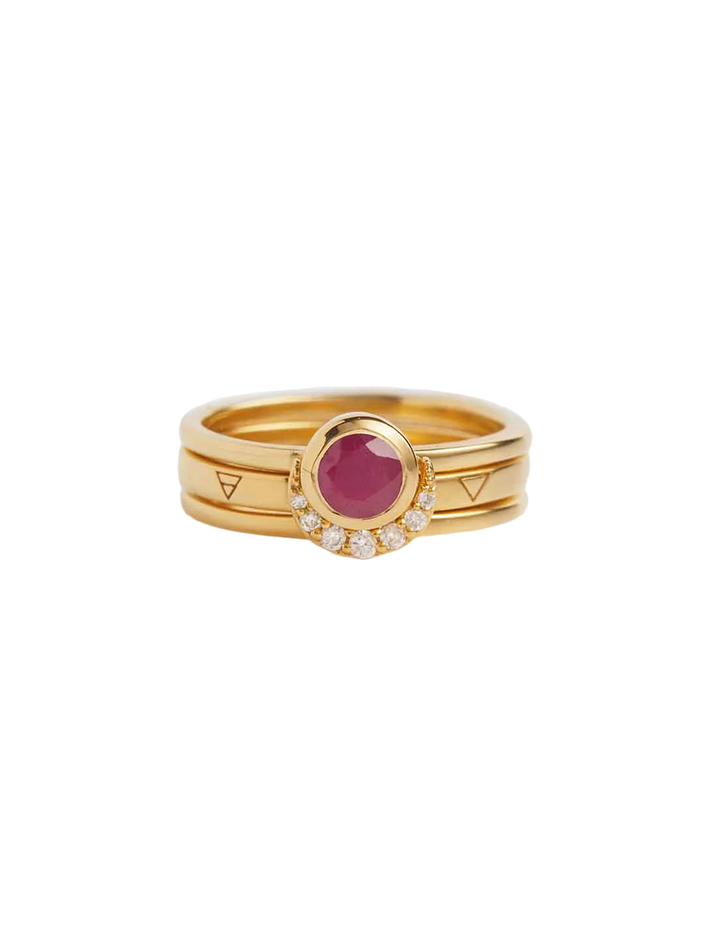 Eclipse Fine Stack Ruby Solid Gold Ring Set